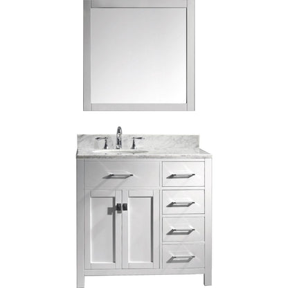 Virtu USA Caroline Parkway 36" Single Bathroom Vanity Set in White w/ Italian Carrara White Marble Counter-Top | Round Basin