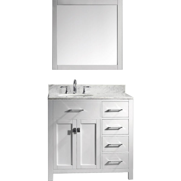 Virtu USA Caroline Parkway 36 Single Bathroom Vanity Set in White w/ Italian Carrara White Marble Counter-Top | Round Basin
