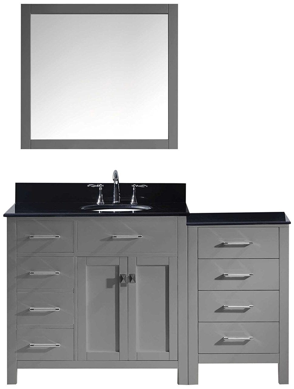 Virtu USA Caroline Parkway 57" Single Bathroom Vanity Set in Grey w/ Black Galaxy Granite Counter-Top | Round Basin