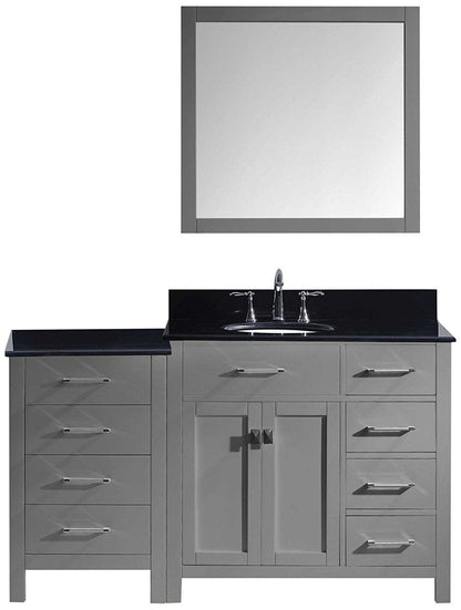 Virtu USA Caroline Parkway 57" Single Bathroom Vanity Set in Grey w/ Black Galaxy Granite Counter-Top | Round Basin