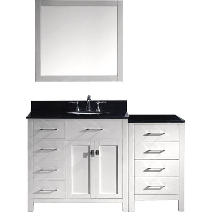 Virtu USA Caroline Parkway 57" Single Bathroom Vanity Set in White w/ Black Galaxy Granite Counter-Top | Round Basin