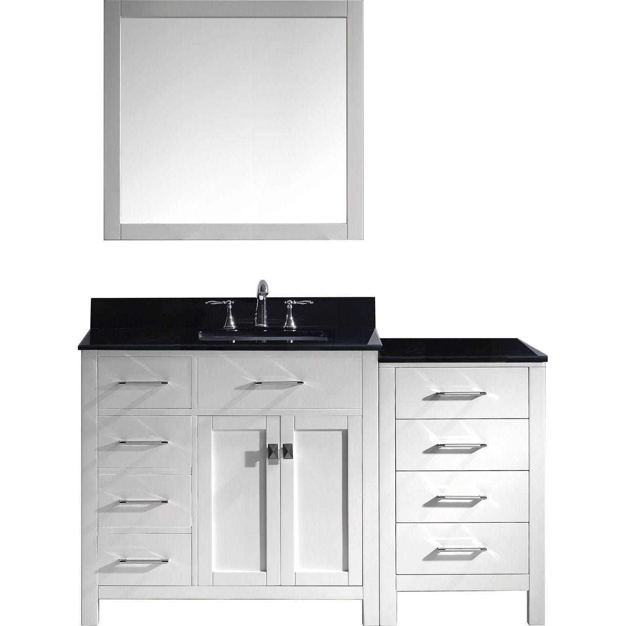 Virtu USA Caroline Parkway 57" Single Bathroom Vanity Set in White w/ Black Galaxy Granite Counter-Top | Square Basin