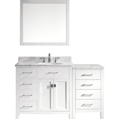 Virtu USA Caroline Parkway 57" Single Bathroom Vanity Set in White w/ Italian Carrara White Marble Counter-Top | Round Basin