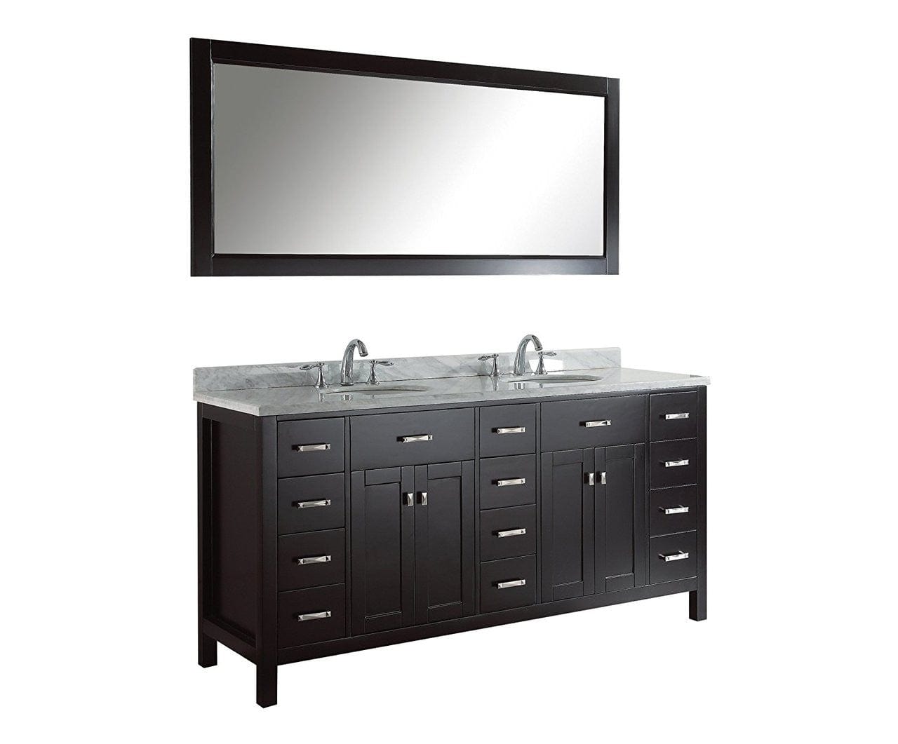 Virtu USA Caroline Parkway 72" Double Bathroom Vanity Cabinet Set in Espresso w/ Italian Carrara White Marble Counter-Top, Round Basin