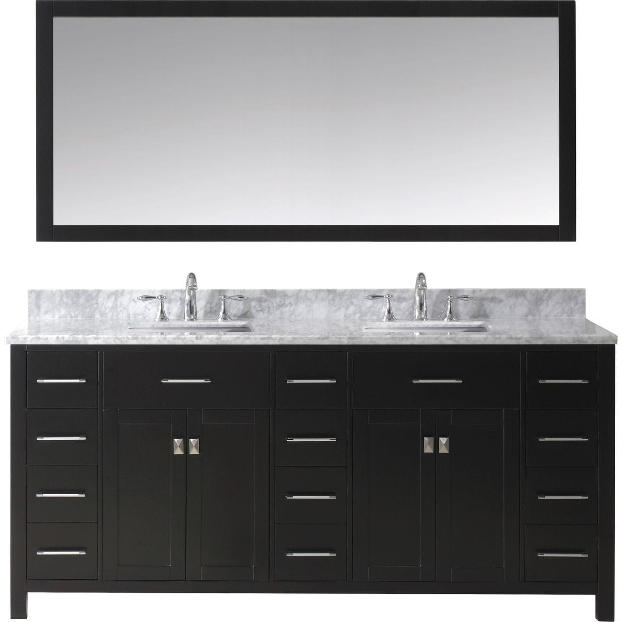 Virtu USA Caroline Parkway 72 Double Bathroom Vanity Set in Espresso w/ Italian Carrara White Marble Counter-Top | Square Basin