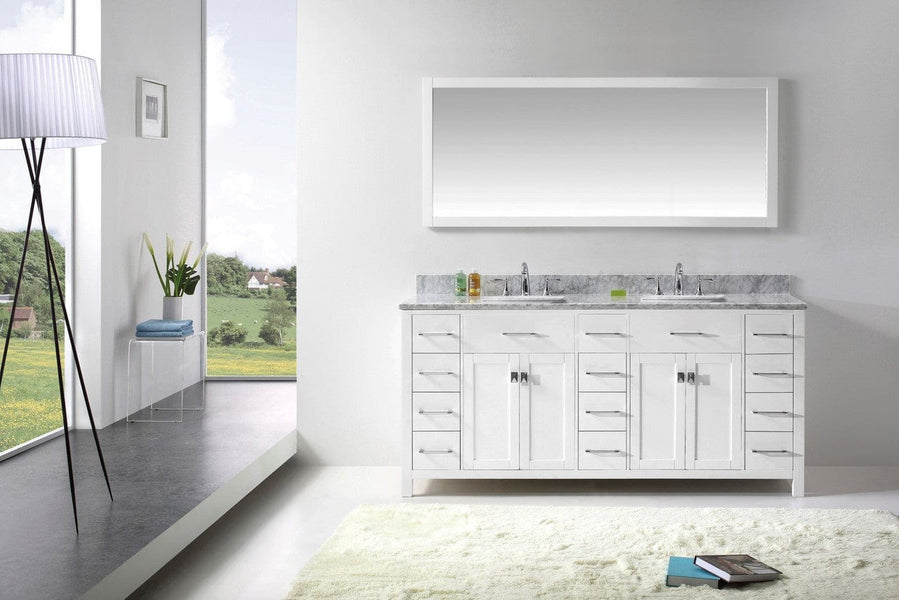 Virtu USA Caroline Parkway 72 Double Bathroom Vanity Cabinet Set in White w/ Italian Carrara White Marble Counter-Top