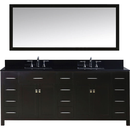 Virtu USA Caroline Parkway 78" Double Bathroom Vanity Set in Espresso w/ Black Galaxy Granite Counter-Top | Square Basin