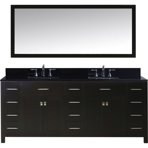 Virtu USA Caroline Parkway 78 Double Bathroom Vanity Set in Espresso w/ Black Galaxy Granite Counter-Top | Square Basin