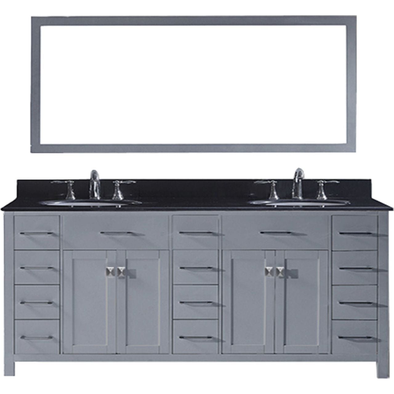 Virtu USA Caroline Parkway 78" Double Bathroom Vanity Set in Grey w/ Black Galaxy Granite Counter-Top | Round Basin