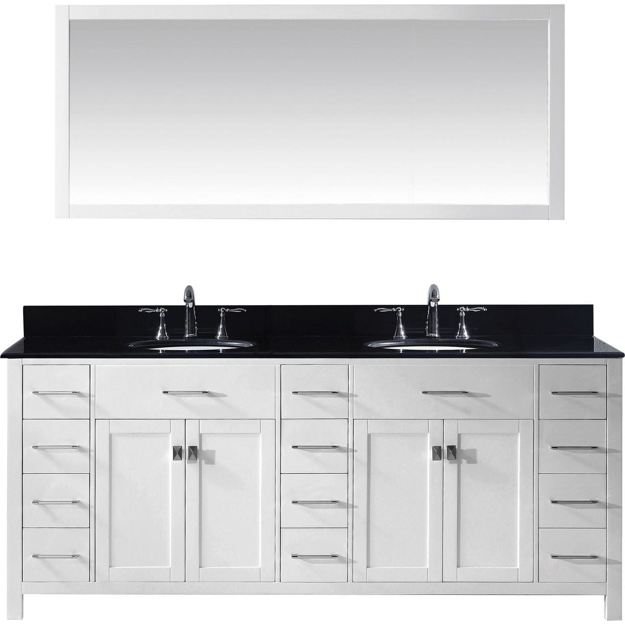 Virtu USA Caroline Parkway 78" Double Bathroom Vanity Set in White w/ Black Galaxy Granite Counter-Top | Round Basin