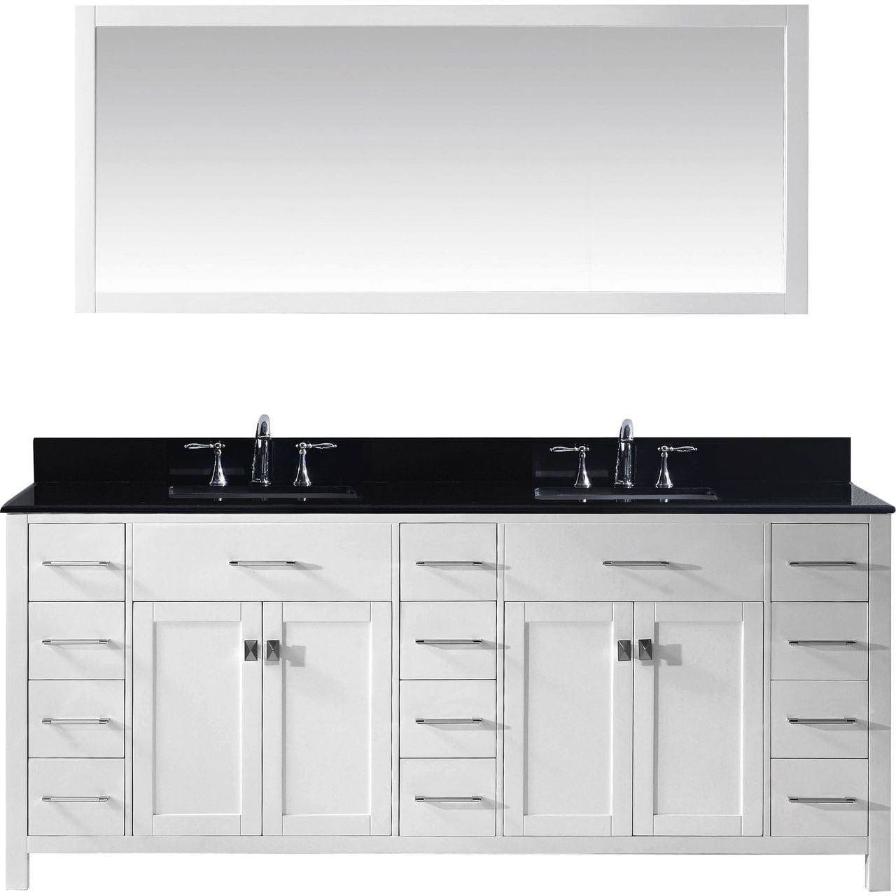 Virtu USA Caroline Parkway 78" Double Bathroom Vanity Set in White w/ Black Galaxy Granite Counter-Top | Square Basin