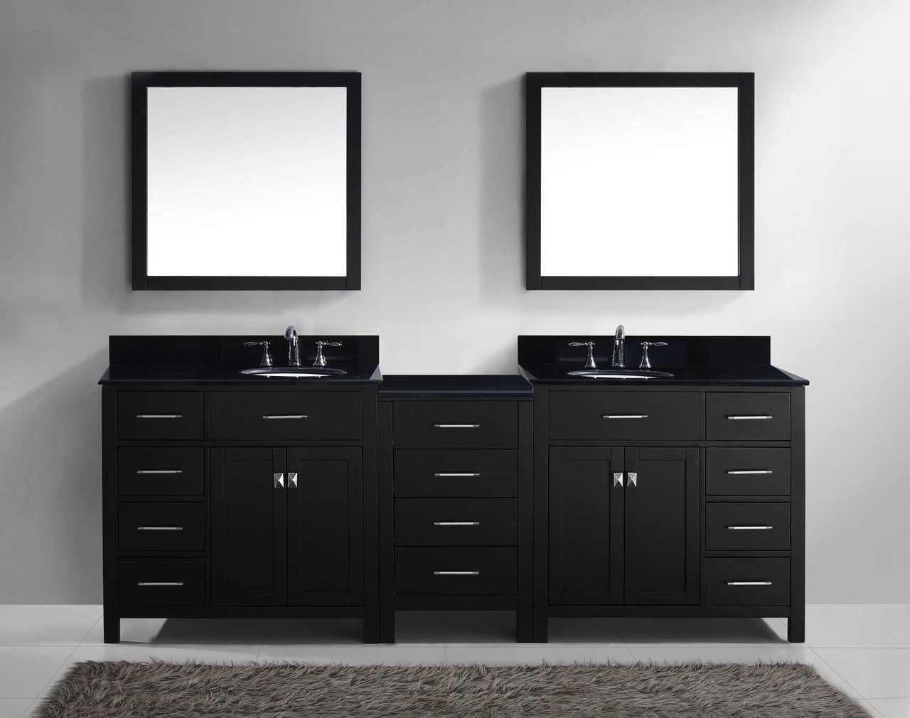 Virtu USA Caroline Parkway 93" Double Bathroom Vanity Set in Espresso w/ Black Galaxy Granite Counter-Top | Round Basin