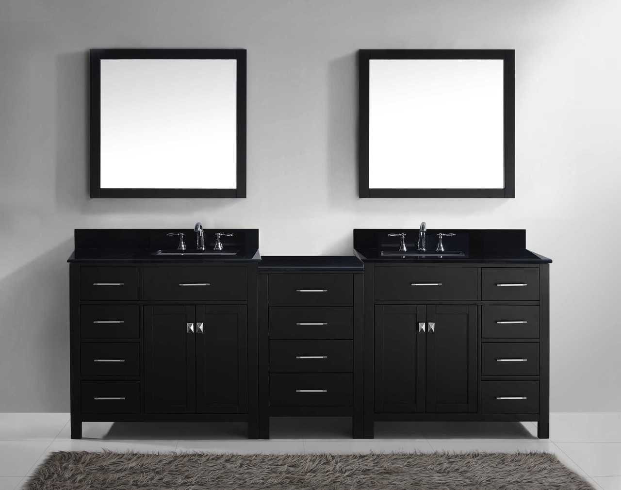 Virtu USA Caroline Parkway 93" Double Bathroom Vanity Set in Espresso w/ Black Galaxy Granite Counter-Top | Square Basin