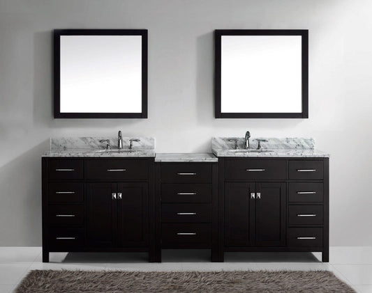 Virtu USA Caroline Parkway 93" Double Bathroom Vanity Cabinet Set in Espresso w/ Italian Carrara White Marble Counter-Top, Round Basin