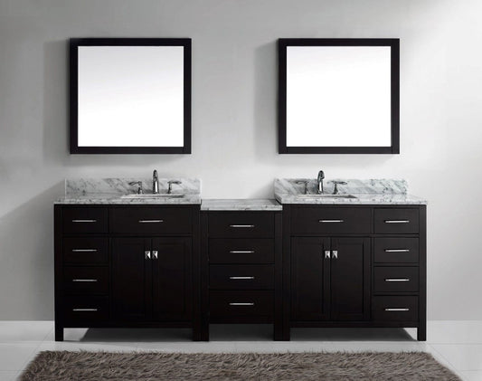 Virtu USA Caroline Parkway 93" Double Bathroom Vanity Cabinet Set in Espresso w/ Italian Carrara White Marble Counter-Top