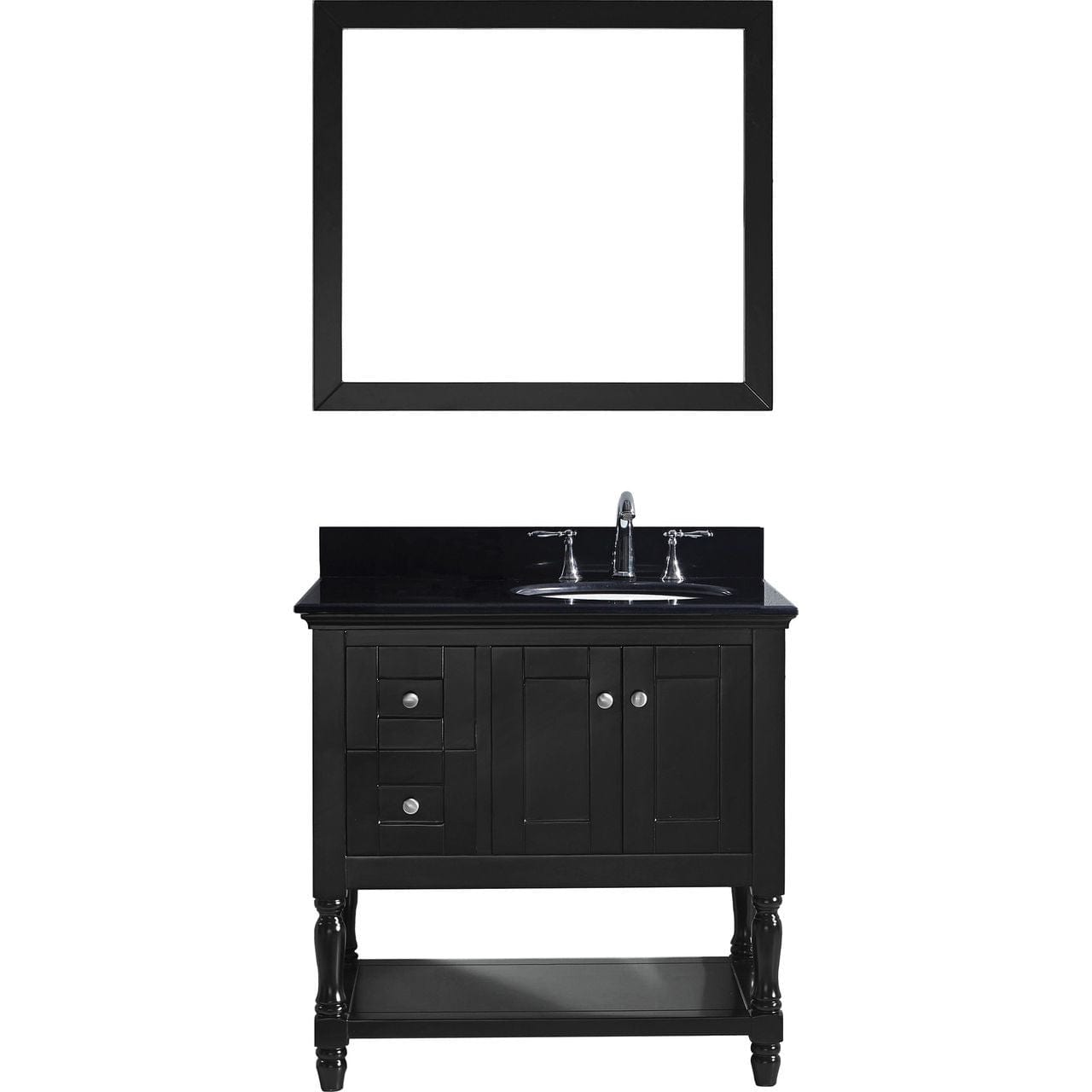 Virtu USA Julianna 36" Single Bathroom Vanity Set in Espresso w/ Black Galaxy Granite Counter-Top | Round Basin
