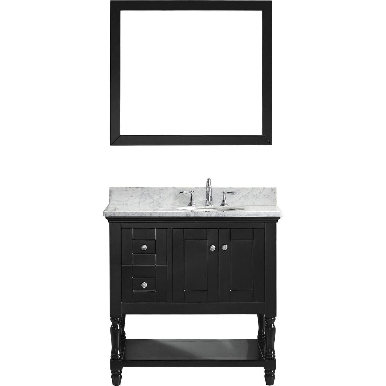 Virtu USA Julianna 36" Single Bathroom Vanity Set in Espresso w/ Italian Carrara White Marble Counter-Top | Round Basin
