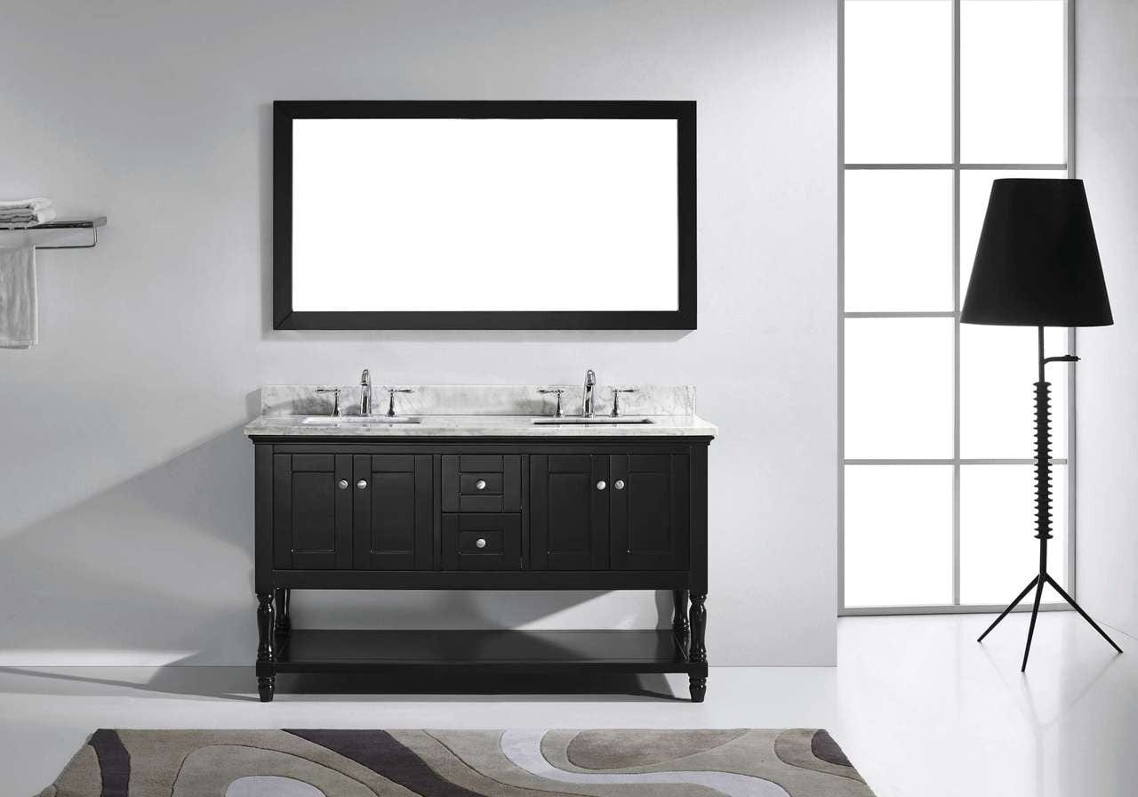 Virtu USA Julianna 60" Double Bathroom Vanity Set in Espresso w/ Italian Carrara White Marble Counter-Top | Square Basin