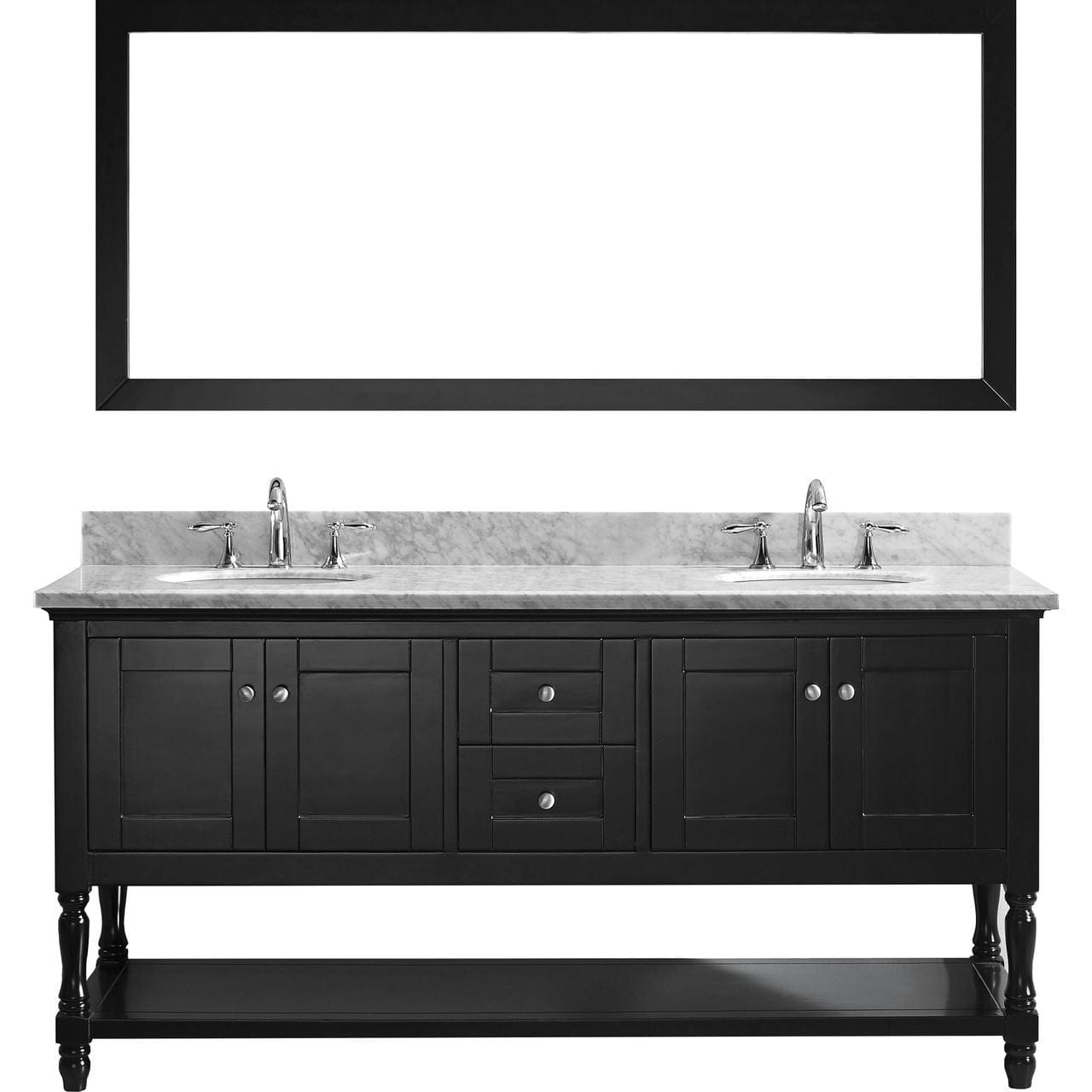 Virtu USA Julianna 72" Double Bathroom Vanity Set in Espresso w/ Italian Carrara White Marble Counter-Top