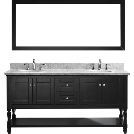 Virtu USA Julianna 72" Double Bathroom Vanity Set in Espresso w/ Italian Carrara White Marble Counter-Top