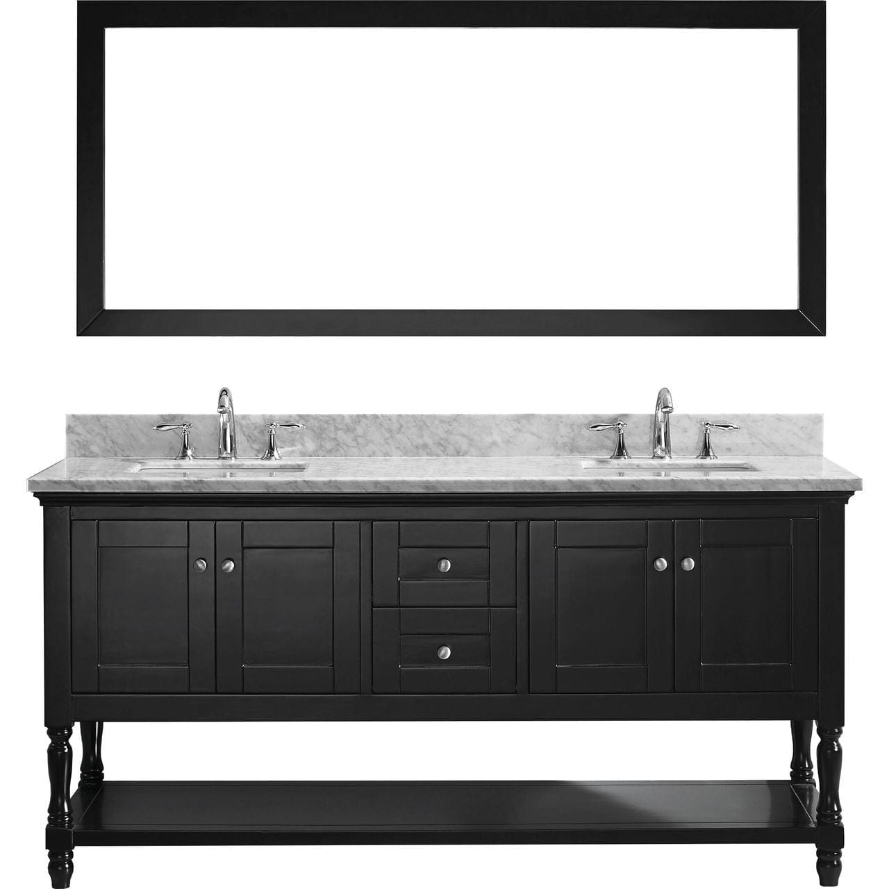 Virtu USA Vanities PS-265-BN Virtu USA Julianna 72 Double Bathroom Vanity Set in Espresso w/ Italian Carrara White Marble Counter-Top | Square Basin