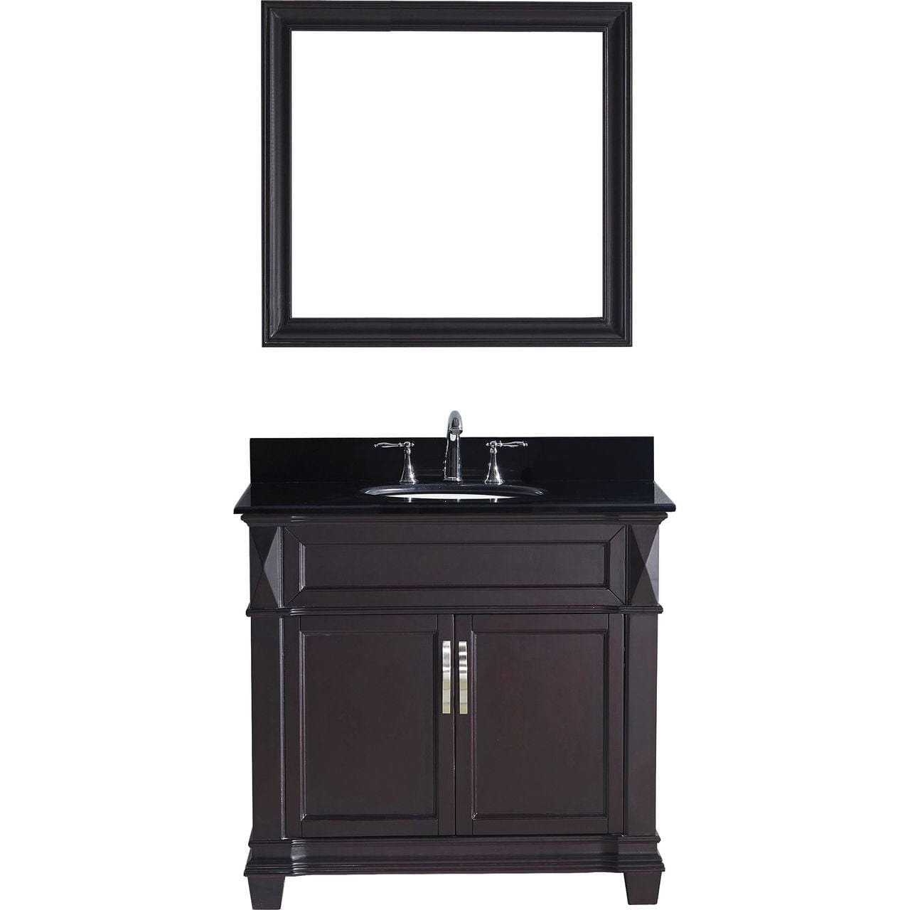 Virtu USA Victoria 36" Single Bathroom Vanity Set in Espresso w/ Black Galaxy Granite Counter-Top | Round Basin