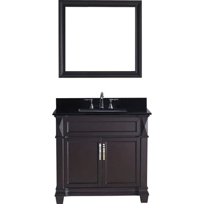 Virtu USA Victoria 36" Single Bathroom Vanity Set in Espresso w/ Black Galaxy Granite Counter-Top | Square Basin