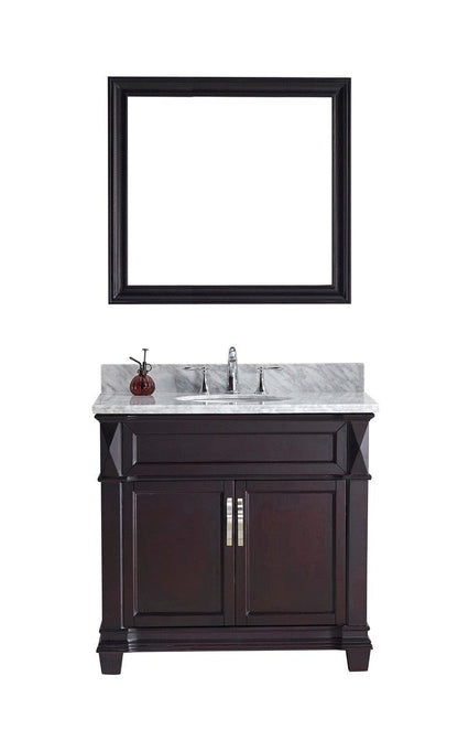Virtu USA Victoria 36" Single Bathroom Vanity Cabinet Set in Espresso w/ Italian Carrara White Marble Counter-Top, Round Basin