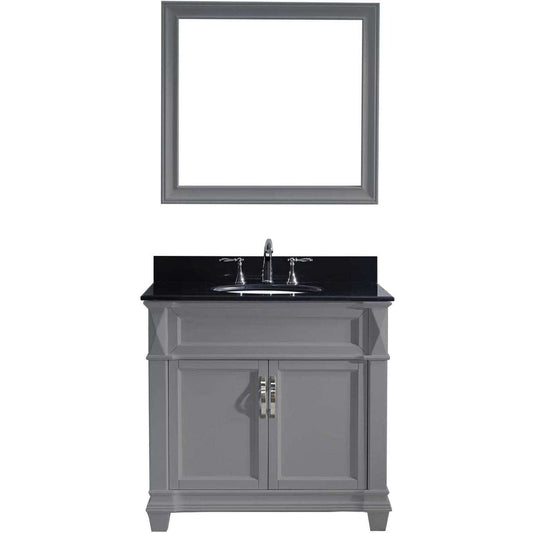 Virtu USA Victoria 36" Single Bathroom Vanity Set in Grey w/ Black Galaxy Granite Counter-Top | Round Basin