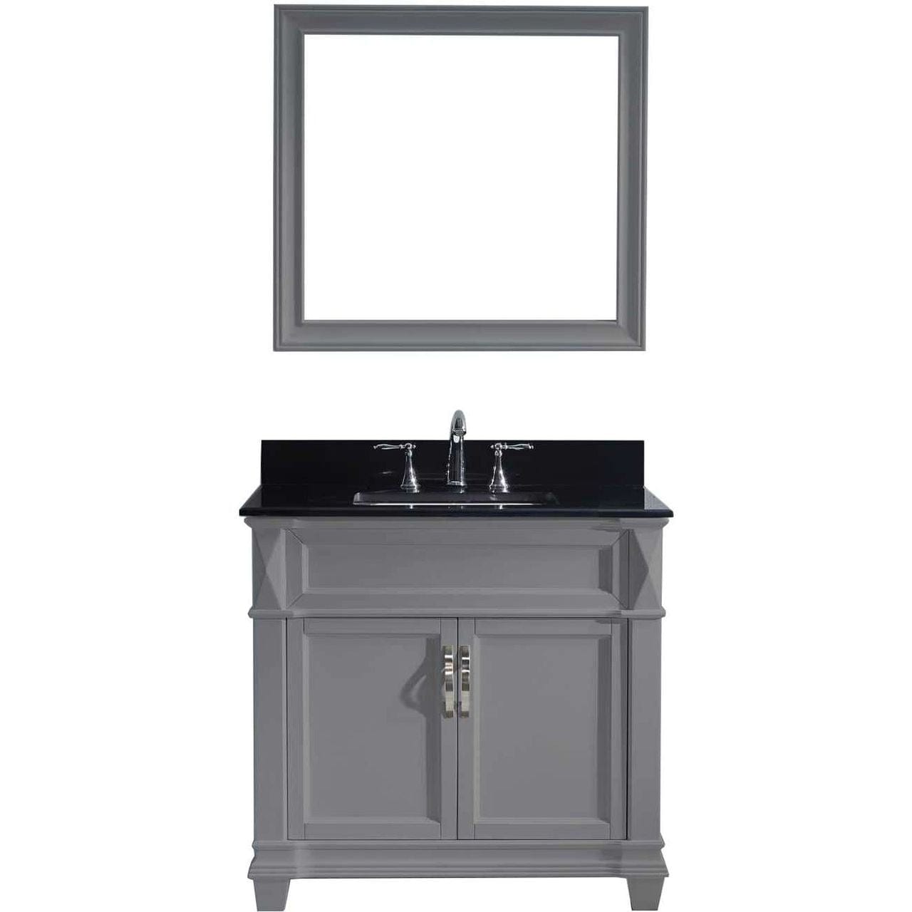 Virtu USA Victoria 36" Single Bathroom Vanity Set in Grey w/ Black Galaxy Granite Counter-Top | Square Basin