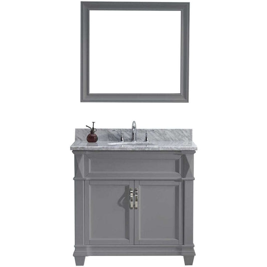 Virtu USA Victoria 36" Single Bathroom Vanity Set in Grey w/ Italian Carrara White Marble Counter-Top | Round Basin