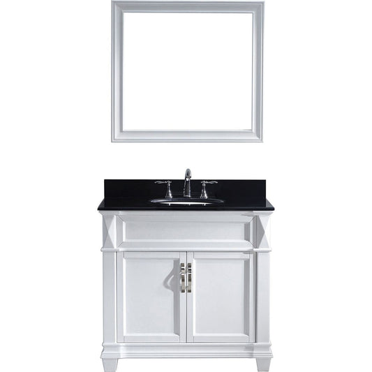 Virtu USA Victoria 36" Single Bathroom Vanity Set in White w/ Black Galaxy Granite Counter-Top | Round Basin