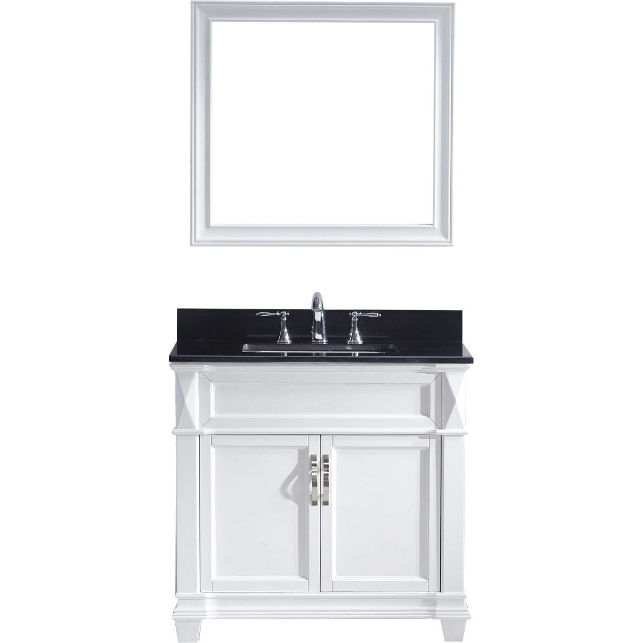 Virtu USA Victoria 36" Single Bathroom Vanity Set in White w/ Black Galaxy Granite Counter-Top | Square Basin