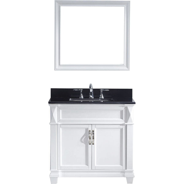 Virtu USA Victoria 36 Single Bathroom Vanity Set in White w/ Black Galaxy Granite Counter-Top | Square Basin