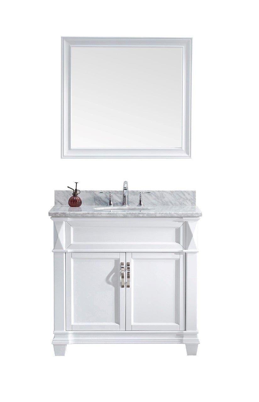 Virtu USA Victoria 36" Single Bathroom Vanity Cabinet Set in White w/ Italian Carrara White Marble Counter-Top, Round Basin