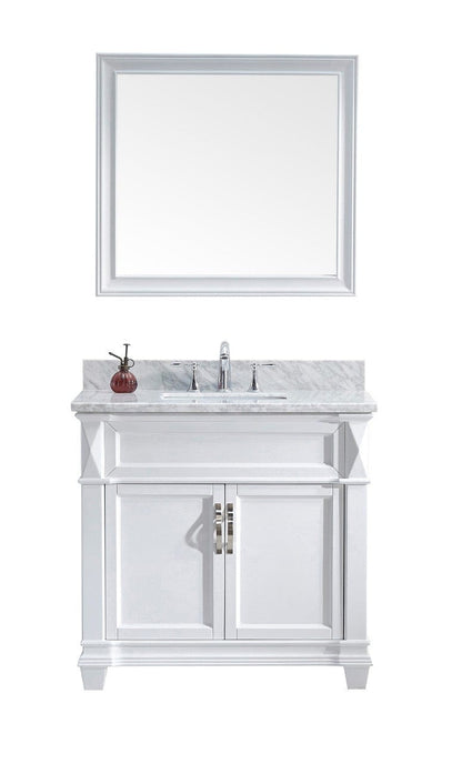 Virtu USA Victoria 36" Single Bathroom Vanity Cabinet Set in White w/ Italian Carrara White Marble Counter-Top