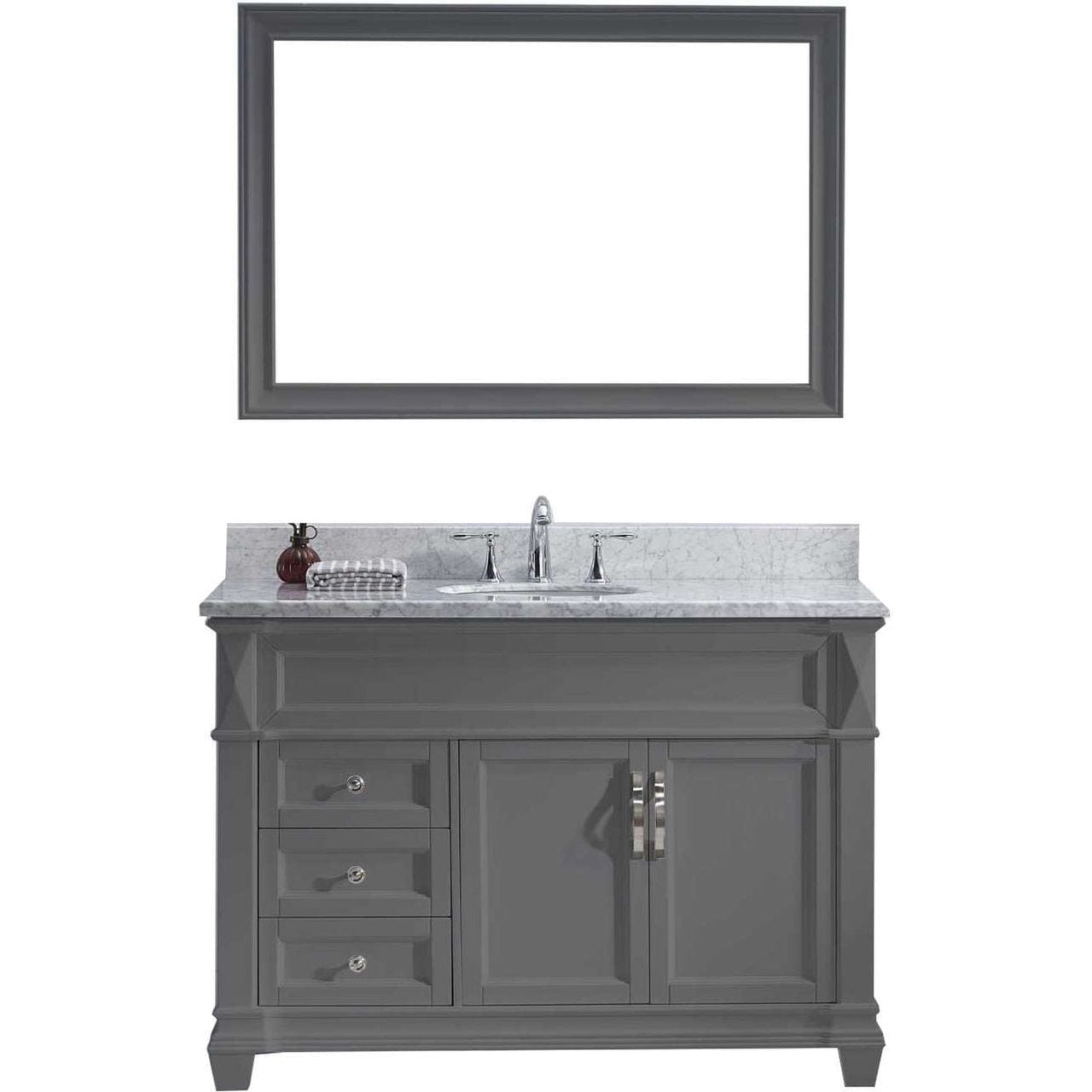 Virtu USA Victoria 48" Single Bathroom Vanity Set in Grey w/ Italian Carrara White Marble Counter-Top | Round Basin