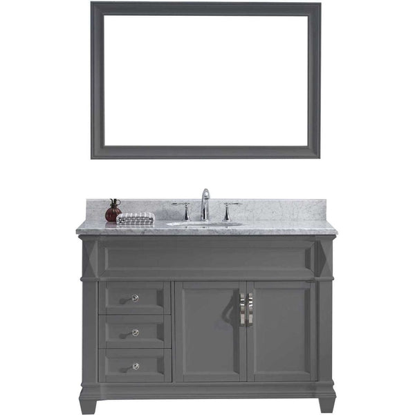 Virtu USA Victoria 48 Single Bathroom Vanity Set in Grey w/ Italian Carrara White Marble Counter-Top | Round Basin