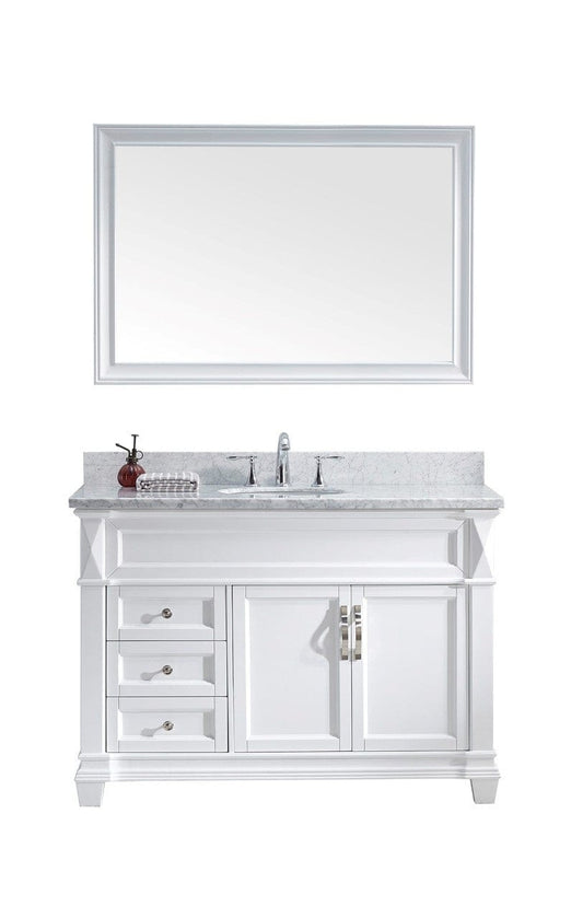 Virtu USA Victoria 48" Single Bathroom Vanity Cabinet Set in White w/ Italian Carrara White Marble Counter-Top, Round Basin