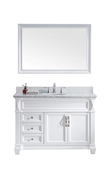 Virtu USA Victoria 48 Single Bathroom Vanity Cabinet Set in White w/ Italian Carrara White Marble Counter-Top, Round Basin