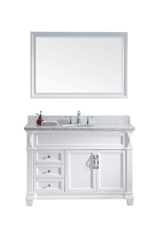 Virtu USA Victoria 48" Single Bathroom Vanity Cabinet Set in White w/ Italian Carrara White Marble Counter-Top