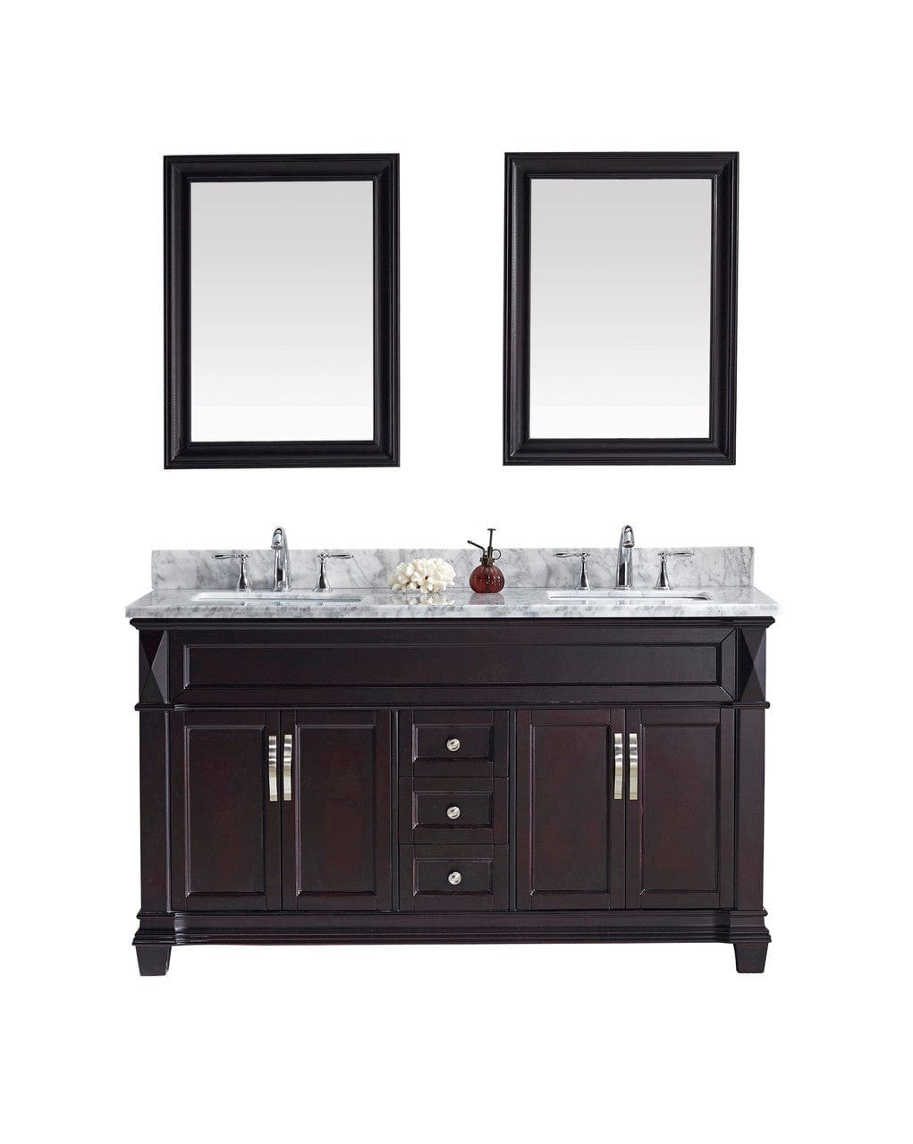 Virtu USA Victoria 60" Double Bathroom Vanity Cabinet Set in Espresso w/ Italian Carrara White Marble Counter-Top