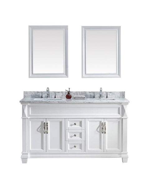 Virtu USA Victoria 60 Double Bathroom Vanity Cabinet Set in White w/ Italian Carrara White Marble Counter-Top