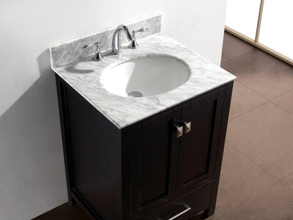 Virtu USA Caroline Avenue 24 Single Bathroom Vanity Set in Espresso w/ Italian Carrara Espresso Marble Counter-Top |Ê Round Basin