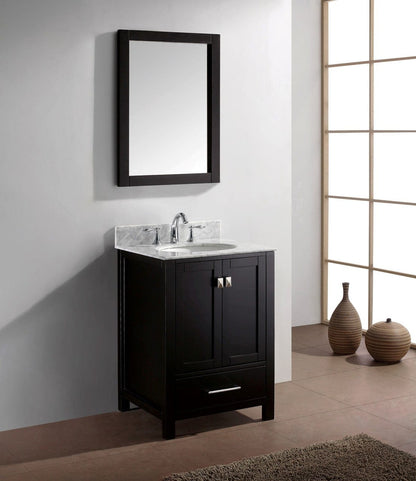 Virtu USA Caroline Avenue 24 Single Bathroom Vanity Set in Espresso w/ Italian Carrara Espresso Marble Counter-Top |Ê Round Basin