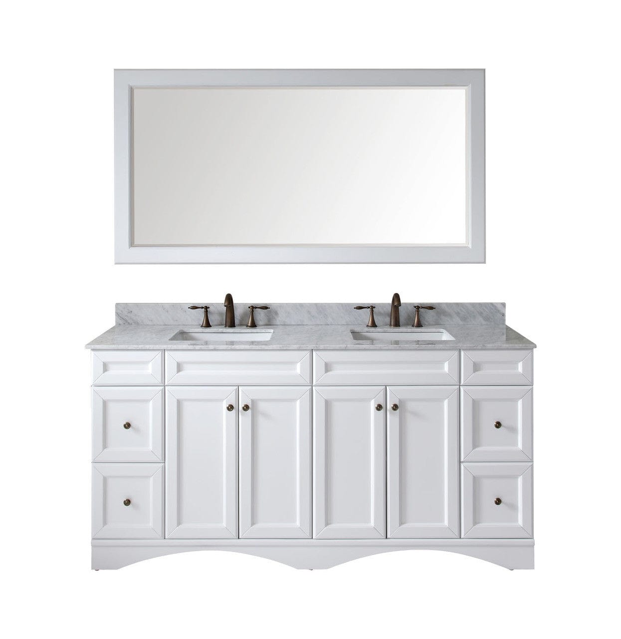 Virtu USA Talisa 72" Double Bathroom Vanity Set in White w/ Italian Carrara White Marble Counter-Top | Square Basin