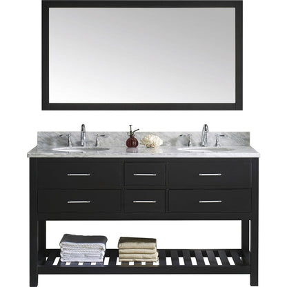 Virtu USA Caroline Estate 60 Double Bathroom Vanity Set in Espresso w/ Italian Carrara White Marble Counter-Top |Ê Round Basin