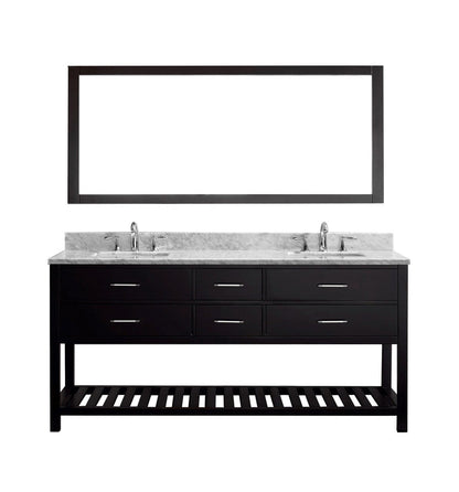 Virtu USA Caroline Estate 72 Double Bathroom Vanity Set in Espresso w/ Italian Carrara White Marble Counter-Top | Square Basin