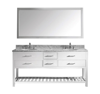 Virtu USA Caroline Estate 72 Double Bathroom Vanity Set in White w/ Italian Carrara White Marble Counter-Top |Ê Round Basin