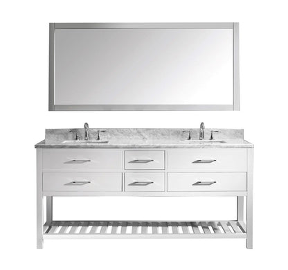 Virtu USA Caroline Estate 72 Double Bathroom Vanity Set in White w/ Italian Carrara White Marble Counter-Top | Square Basin